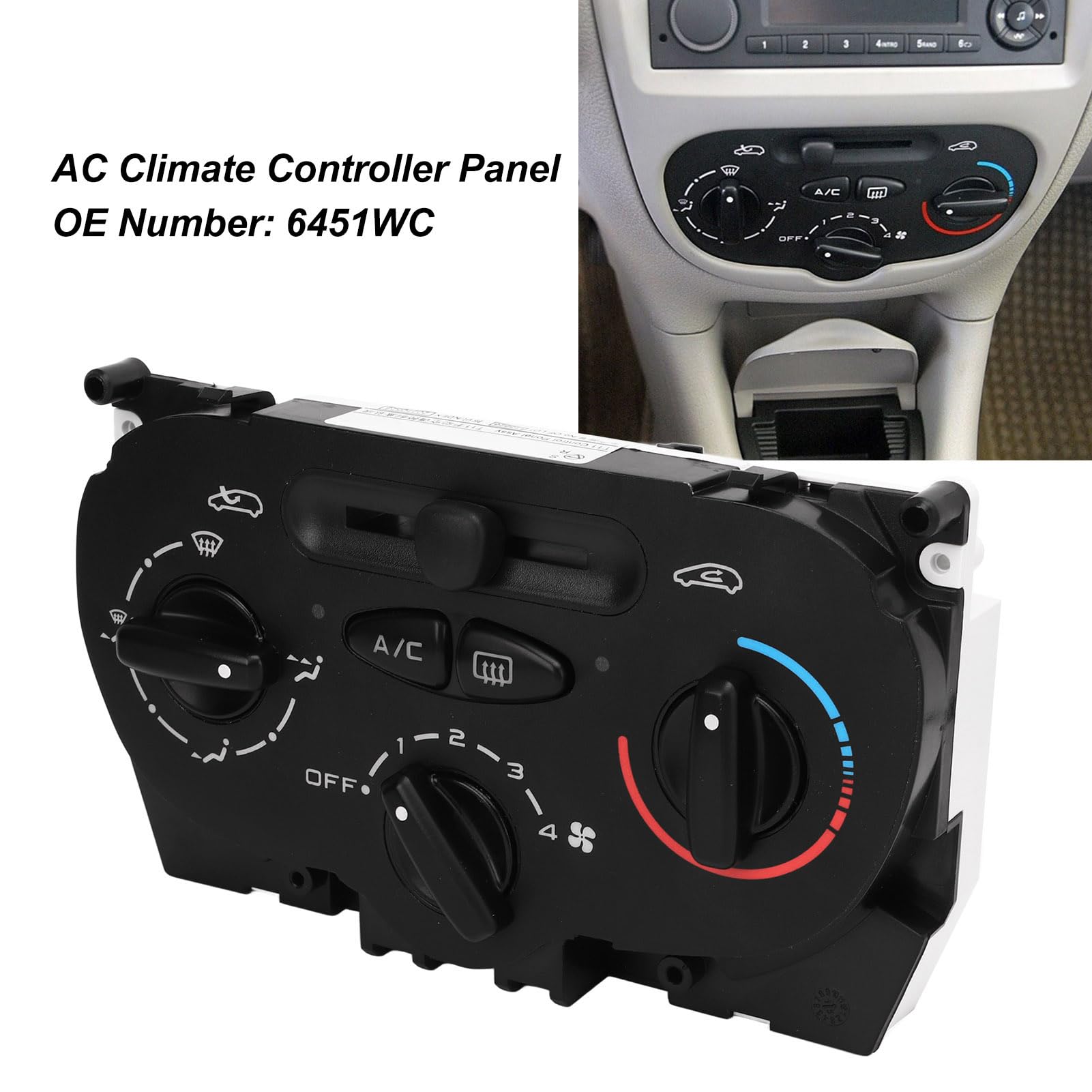 Tbest Panel Controlador de Climatización de CA, Módulo de Control de Climatización del Calentador de CA 6451WC Reemplazo del Panel de Control del Interruptor de Aire Acondicionado para