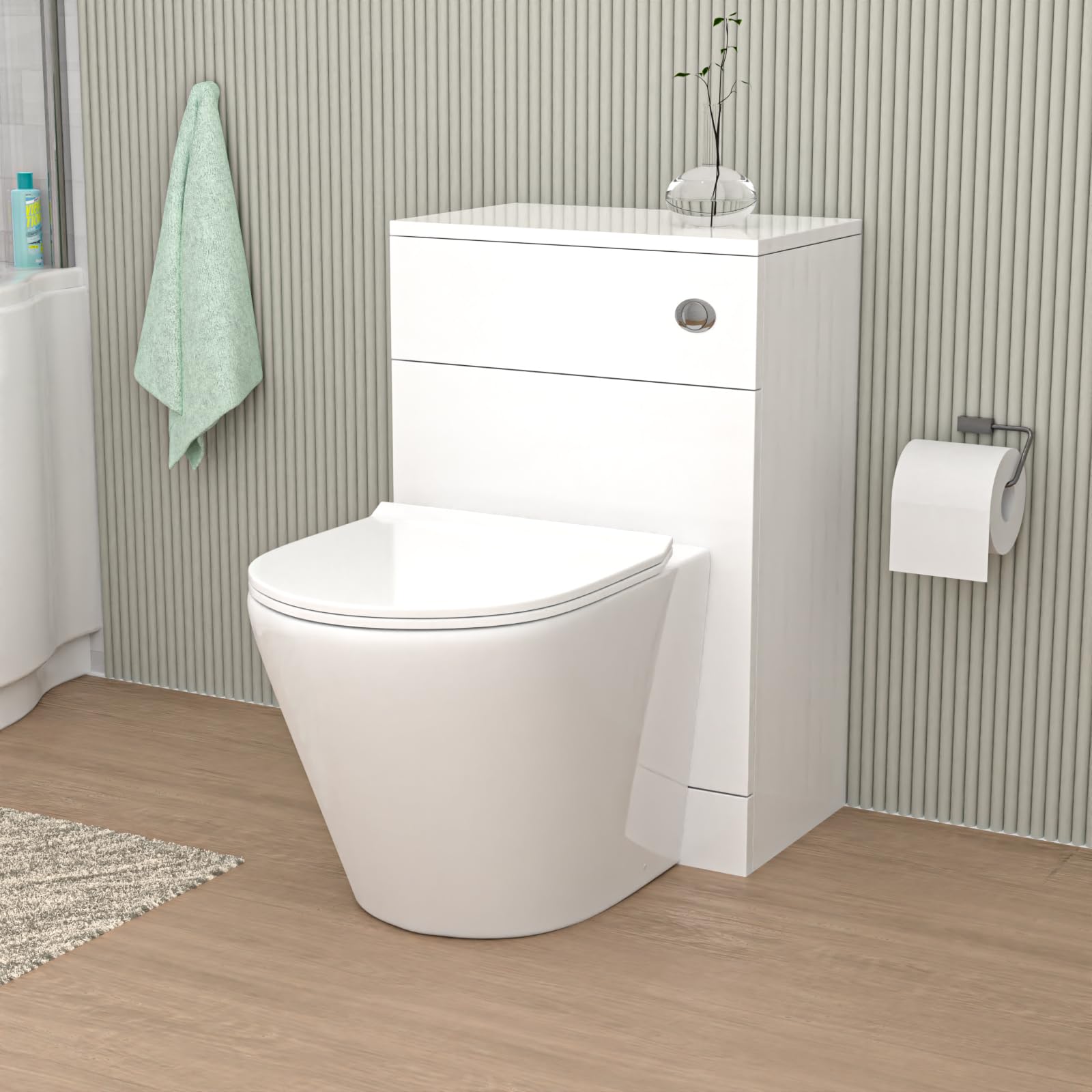 Nes Home Gloss White 500mm Back to Wall WC Unit & Rimless Back to Wall Toilet