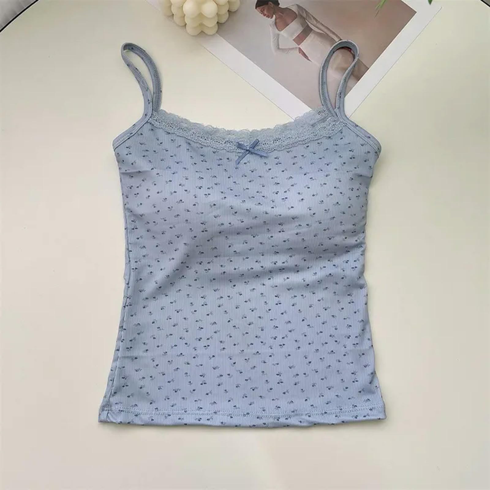 débardeur Femme Lace Flower Print Camisole Elegant Slim Fit Top Vest Sexy Vêtements pour Femmes-Blanc-Une Taille （40kg-70kg）