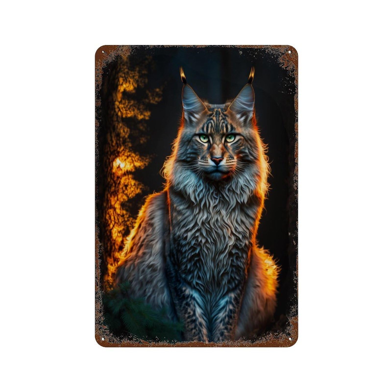 Wild Cat in Forest Distressed Metal Wall Sign 11.8"x7.9", Shabby Chic Decor for Garage, Pub Or Kitchen