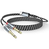 J&D USB C to 1/4 Audio Cable, Type C to Dual 6.35mm Male Jack Plug Adapter Car Auxiliary Stereo Speaker Cord, Compatible with iPhone 16/17 Series, Galaxy S25/24, Laptop, 6.6 Feet