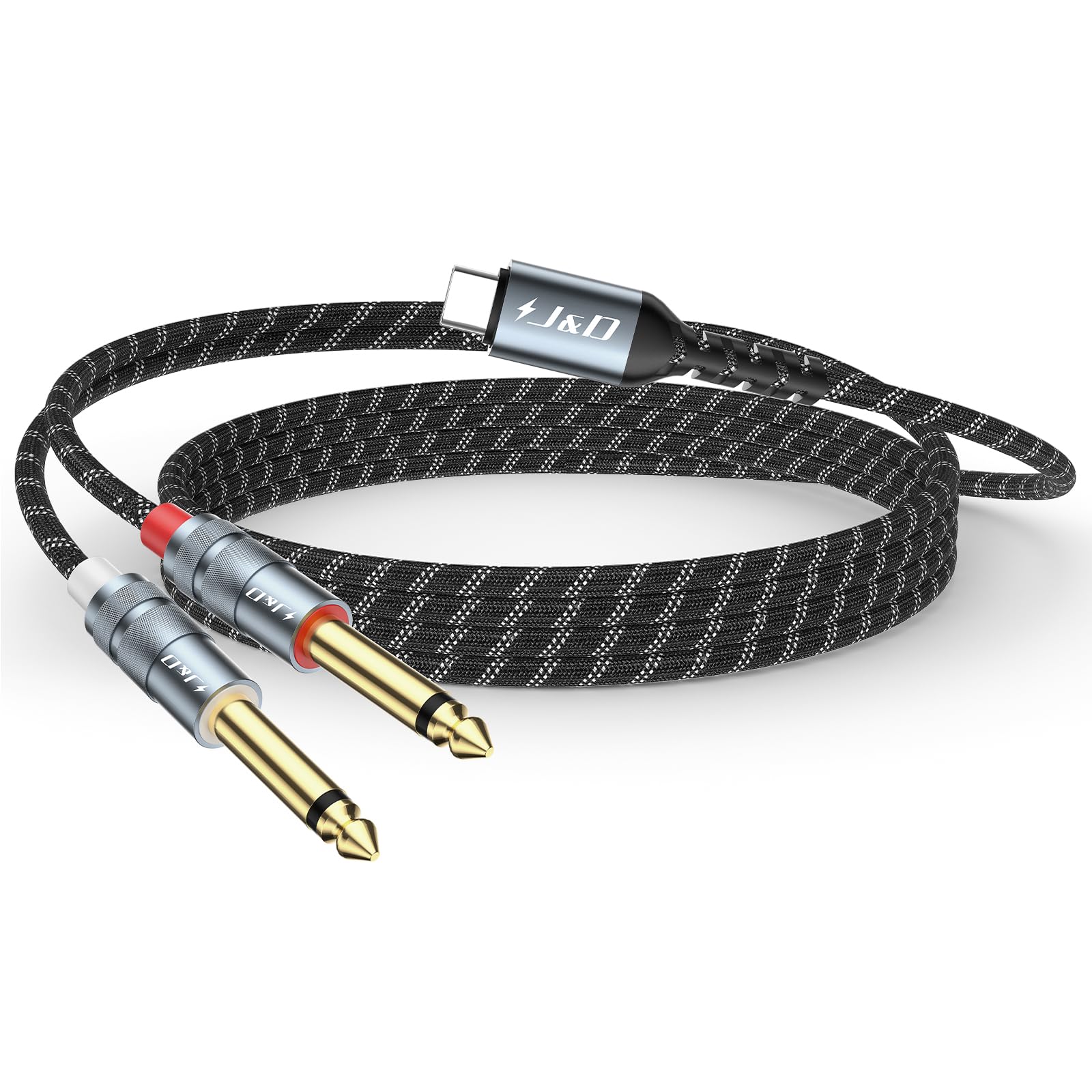 J&D USB-C zu 1/4 Audio Kabel, Type C zu Dual 6,35mm Männlich Klinkenstecker Adapter Auto Aux Stereo Lautsprecherkabel, Kompatibel mit iPhone 16/17 Serie, Galaxy S25/24, Laptop, 1 m