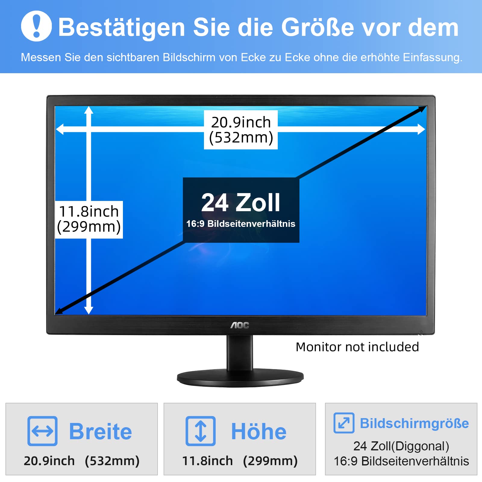 Pozlle Privacyfilter voor Monitor 24 Inch 16:9, Privacyscherm met Blauwlichtfilter, Anti-Verblinding, Afneembaar