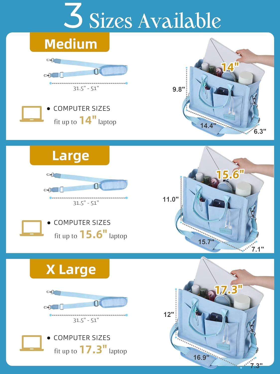 FIORETTO Canvas Tote Bag for Women with Zipper Closure & Individual Compartments for Work College for Teacher & Nurse - Image 5