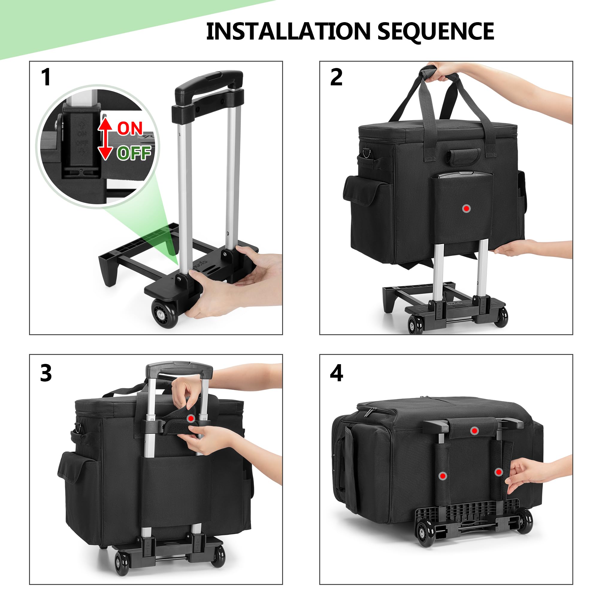 Trunab Sac à roulettes pour Professeurs avec Pochette Extensible et Chariot Amovible, Sac Fourre-Tout pour Enseignants avec roulettes Convient avec Ordinateur Portable Jusqu'à 15,6", Noir