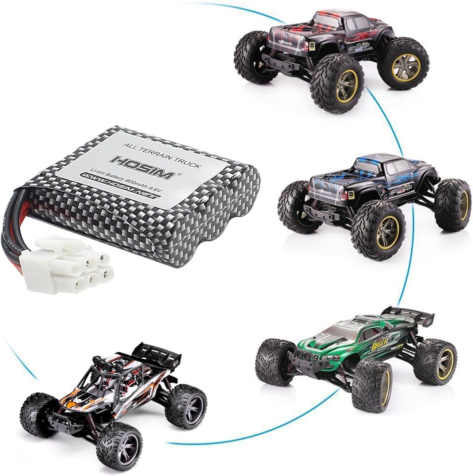 Hosim 2pcs 9.6V 800mAh RC Car Rechargeable EL-6P Li-ion Battery & 1 pcs USB Charger, Spare Replacement Parts Assessory 9112 9122 9123 1/12 Scale All Terrain RC Truck (3rd Version)