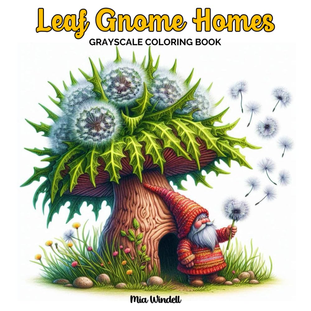Leaf Gnome Homes Grayscale Coloring Book: 50 Grayscale Coloring Pages of Leaf, Flower, and Mushroom Fantasy Houses for Relaxation and Creativity