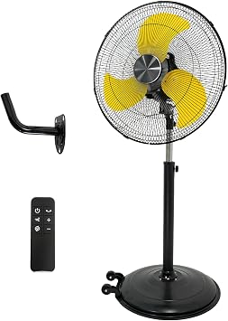 HiCFM 22in Powerful Pedestal Fan, 9 Speeds with 3 modes, 80 Oscillating and 60 Tilting Design, Adjustable Height Stand Fan with Wall Mounted Bracket for Garage, Warehouse, Industrial and Commercial