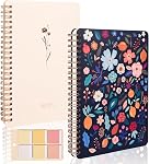 Aesthetic Spiral Notebook Set of 2 For Women - Artistic flower 6.5" x 8.3" College Ruled Notebook With Large Pockets And Lined Pages -Boost Productivity at Work or School
