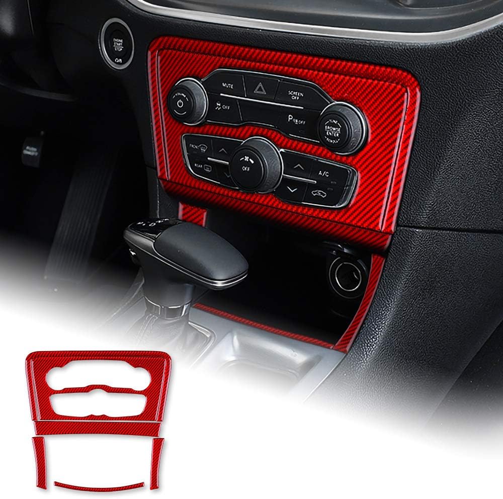 AIRSPEED Carbon Fiber Car Center Control Panel Frame Cover & Air Conditioning Switch Sticker Inner Trim Accessories for Dodge Charger 2015-2020 (Red)