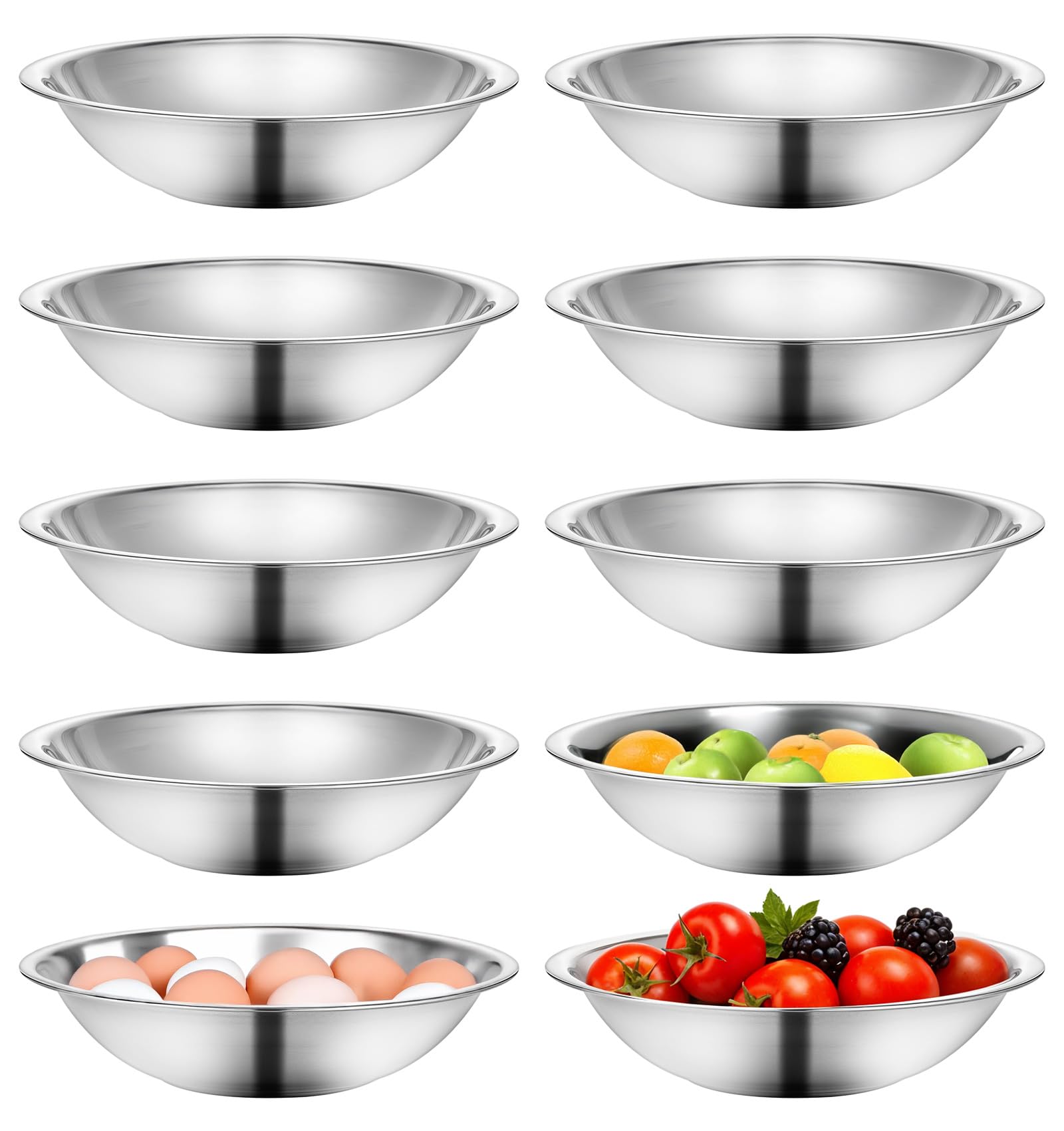 HOFURME 12 Pack Small Stainless Steel Bowls, 7.08 Inch Wide Kitchen Metal Bowl with Flat Base, Prep Bowls For Meal Prep, Cooking, Serving, Baking