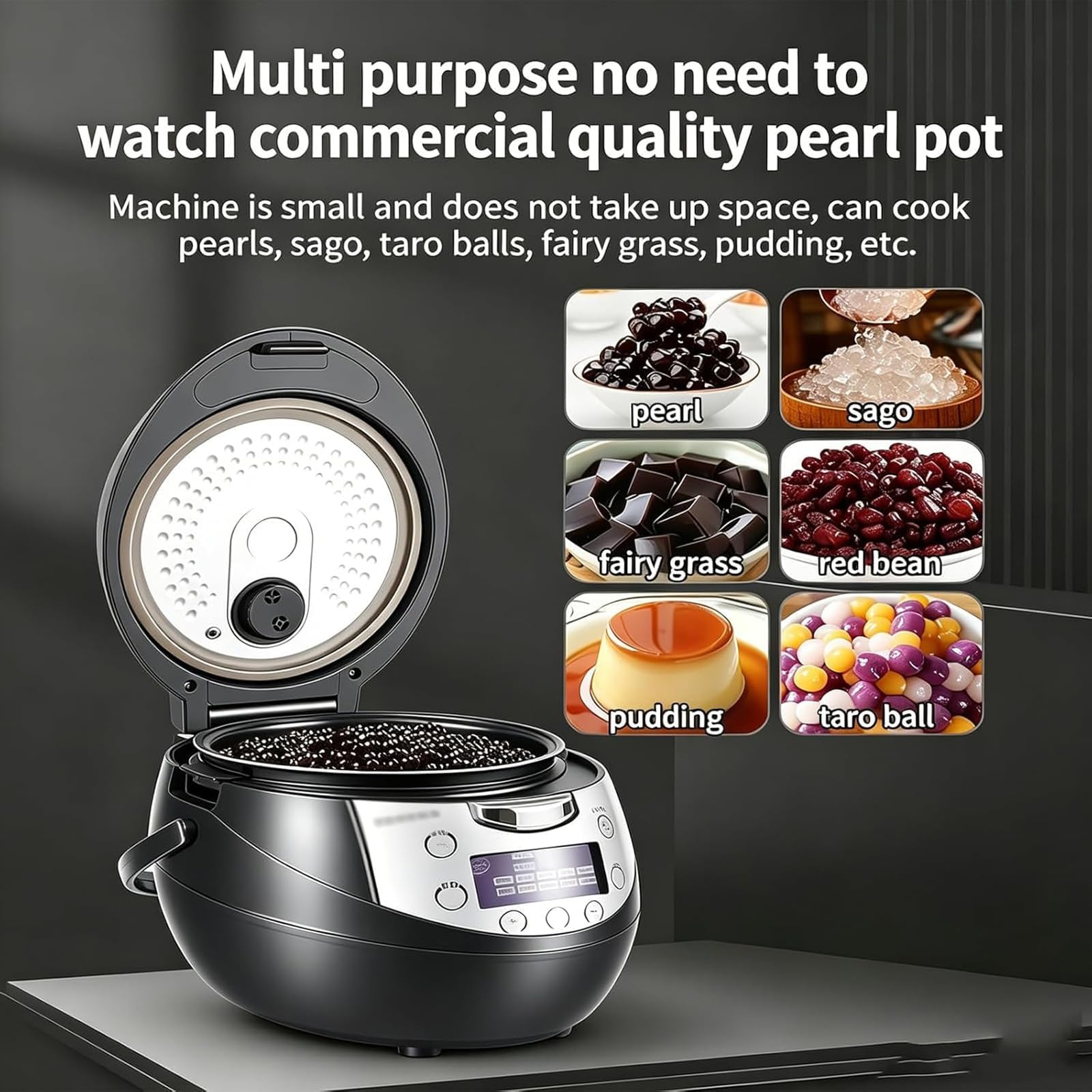 Olla de perlas totalmente automática de 900W, fabricadora comercial | Panel Táctil Inteligente, Control de Temporizador y Temperatura, Mantener Caliente 12H, Uso Comercial Multi-Ingrediente