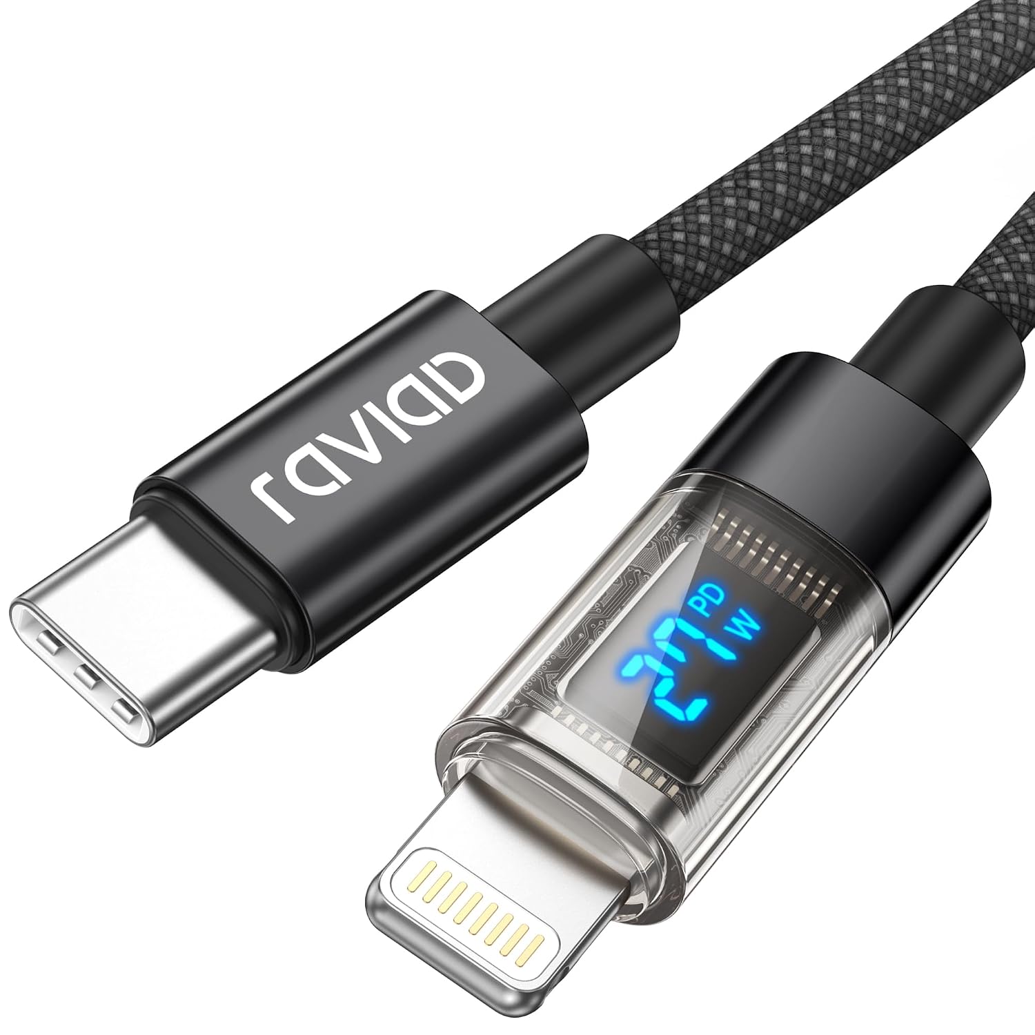 RAVIAD Kabel USB C Lightning 1 m [certyfikat MFi] Power Delivery 27 W Nylon typ C to Lightning kabel do ładowania do iPhone 14/13/13 Pro / 13 Pro Max / 13 Mini / 12 / 12 Pro Max/12 Mini/11 Pro/X/XS/XR