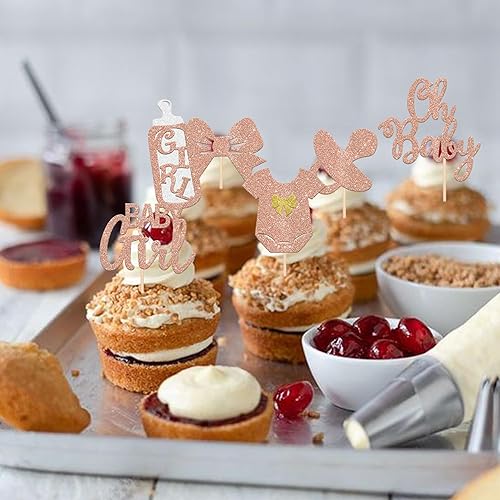 Miniatura 5 de Paquete de 24 adornos para cupcakes con purpurina It's a Girl (It's a Girl) con purpurina, para revelar el género, para cupcakes, decoración de