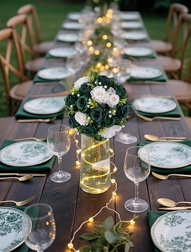 Miniatura 147 de BLOSMON Centros de mesa de flores para mesas de boda: 10 piezas de rosas artificiales rojas carmesí decoración de bolas - 9.5 pulgadas de seda falsa