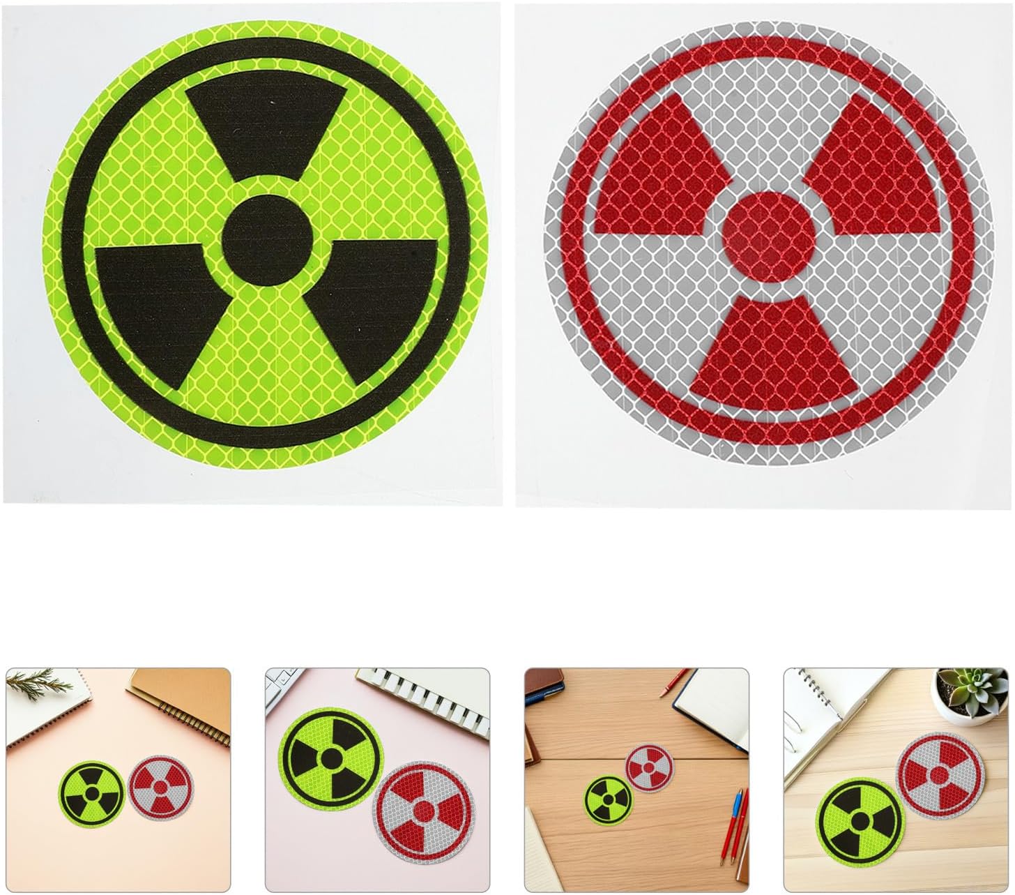 2pcs Radiation Symbol Warning Stickers with Waterproof PVC Material and Scratch-Resistant Surface, Self-Adhesive Reflective Decal for Outdoor Event Barricades and Metal or Wood