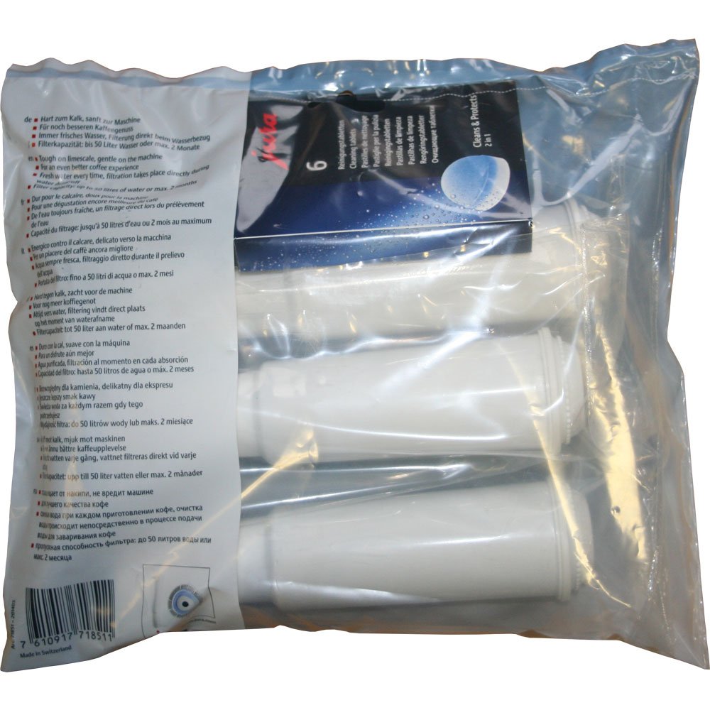 3 cartuchos de filtro blanco Jura Claris + 6 tabletas de limpieza/paquete combinado.