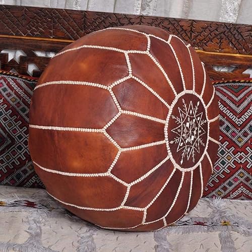 Miniatura 13 de ARTOUARZAZATE Funda de puf otomano de cuero marroquí de alta calidad, taburete otomano Hassock 100% cuero natural real, regalos para el hogar,