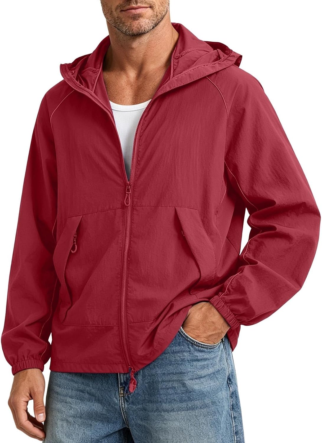 Rain Jacket for Women Men Waterproof Windbreaker Hooded Lightweight Zip Up Outdoor Hiking Camping Casual Active Coat