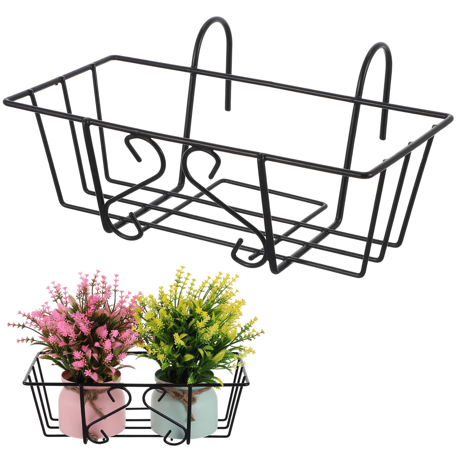 Support de pot de fleurs suspendu anti-chute | Grand panier en fer rectangulaire
