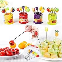 Fruit Fork for Kids Teddy Shape Spoon Fork Set 6 Cute & Stand Beautiful Design for Kitchen and Commercial (Multi Color)