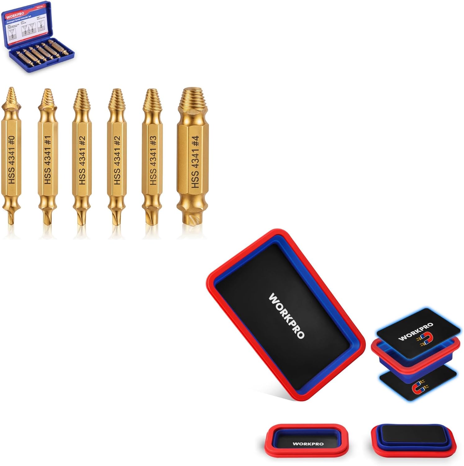 WORKPRO 6PCS Stripped Screw Extractor Set & 4PC Collapsible Magnetic Parts Tray Set