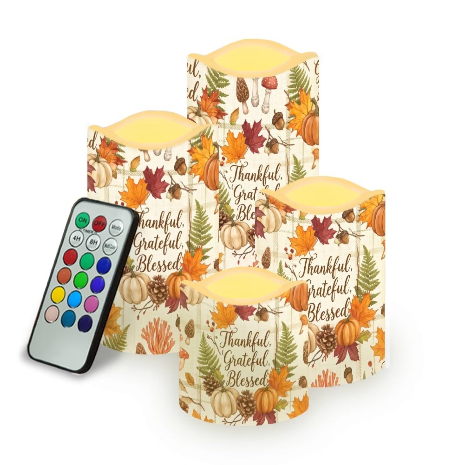 Christmas Flameless LED Candles Set of 4 | Plaid Santa Flameless Candles, with Remote Flickering, Xmas LED Candles with Timer for Holiday Patio Celebration Accents
