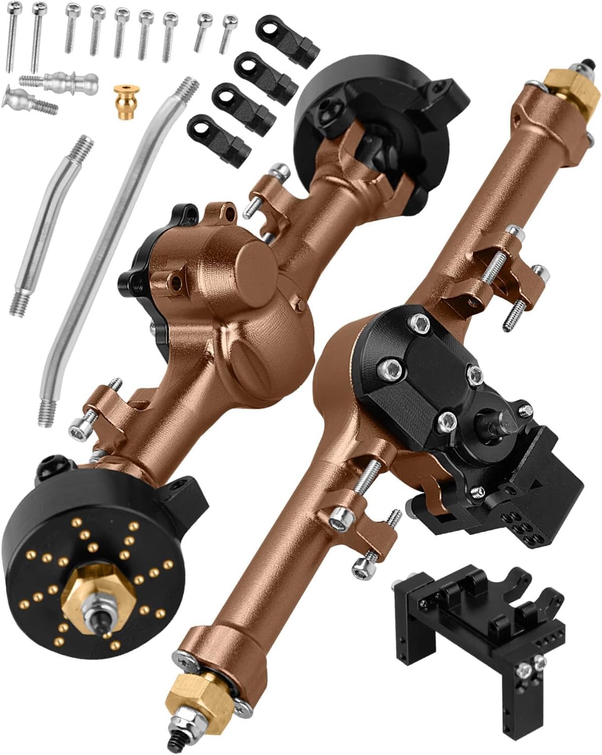 Front Rear Portal Axles (+5mm Wider on Each Side) Upgrades Part for 1/24 SCX24 C10 JLU Gladiator Bronco Deadbolt 1/24 RC Crawler,BRCatWPark Aluminum +5mm Widened Portal Axles,Brass