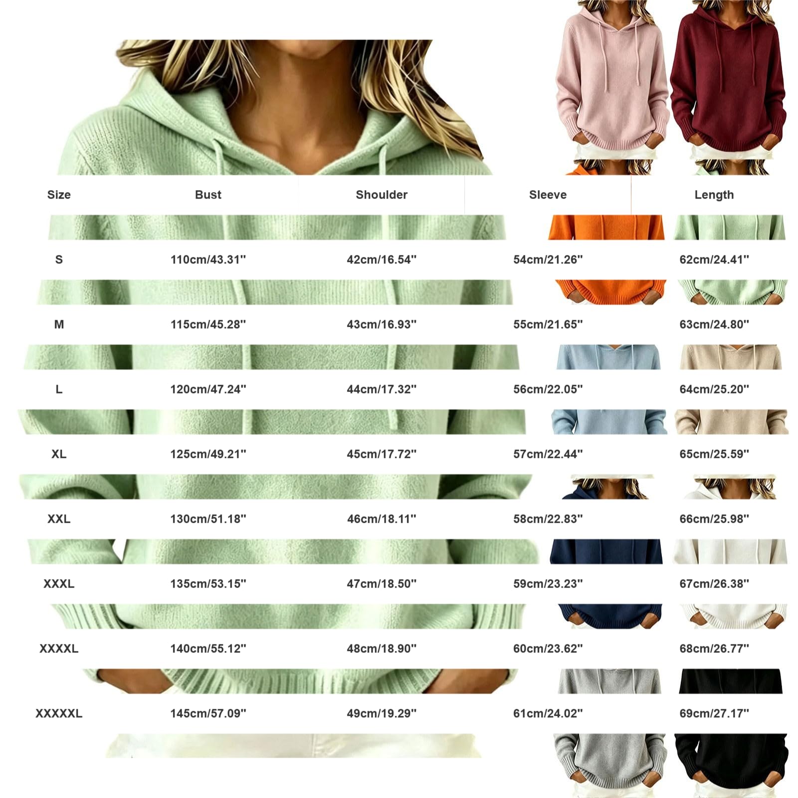 Felpa Donna Con Cappuccio Tinta Unita Lavorata A Maglia Manica Lunga | Sweatshirt Con Coulisse Slim Fit Aderente Pullover Top Vestibilità Comoda Maglione Morbida E Confortevole Per Tempo Libero