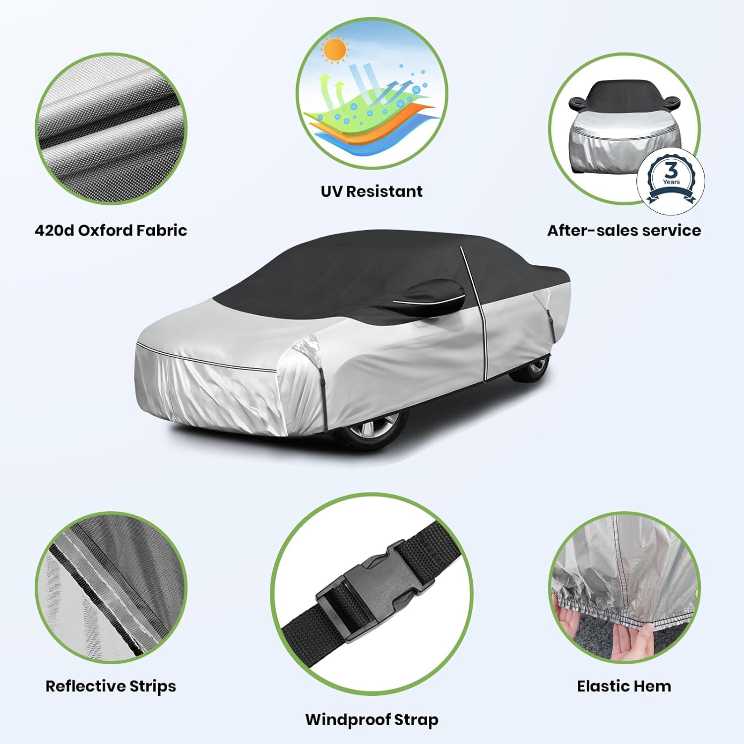 Cartist 420d Car Cover Fits for Toyota Corolla 2000-2025 2026, All Weather Car Covers Outdoor for Corolla Accessories, Waterproof, with Zipper & Reflective Safety Strips