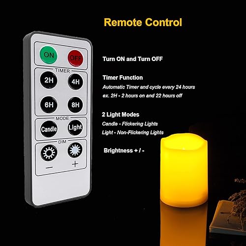 Miniatura 7 de 4 velas LED sin llama impermeables para exteriores, funciona con pilas, con control remoto parpadeante, luz decorativa eléctrica de plástico para