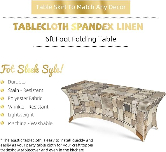 Square Border Tablecloth 6FT Stretch Spandex Table Cover Rectangle Table Cloth Waterproof & Stain Resistant Tablecloths Washable Tablecover for Dining Tabletop Decoration, Black