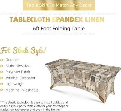 Square Border Tablecloth 6FT Stretch Spandex Table Cover Rectangle Table Cloth Waterproof & Stain Resistant Tablecloths Washable Tablecover for Dining Tabletop Decoration, Black