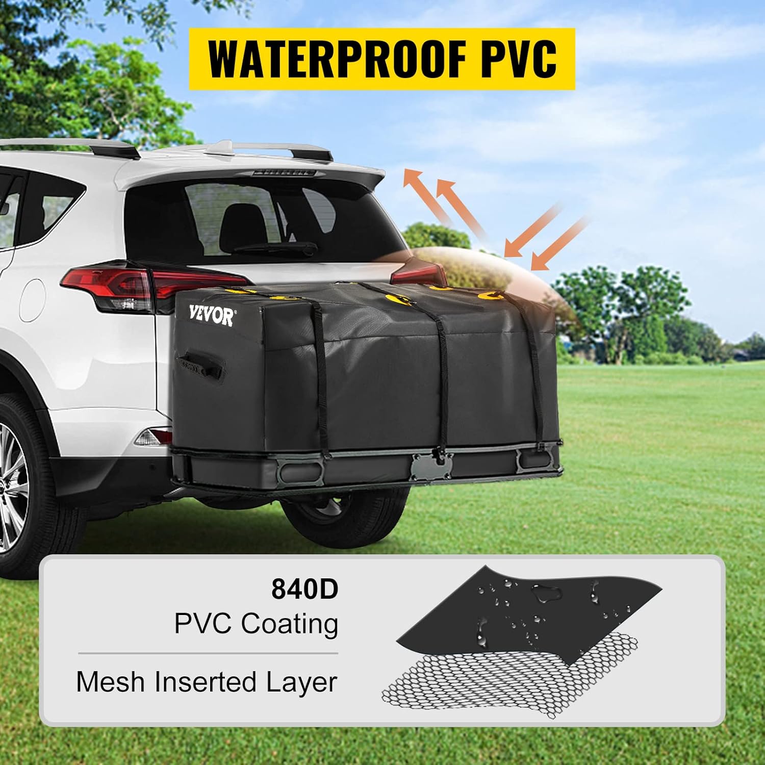 VEVOR Hitch Cargo Carrier Bag, Waterproof 840D PVC, 47"x20"x20" (11 Cubic Feet), Heavy Duty Cargo Bag for Hitch Carrier with Reinforced Straps, Fits Car Truck SUV Vans Hitch Basket , Black : Automotive