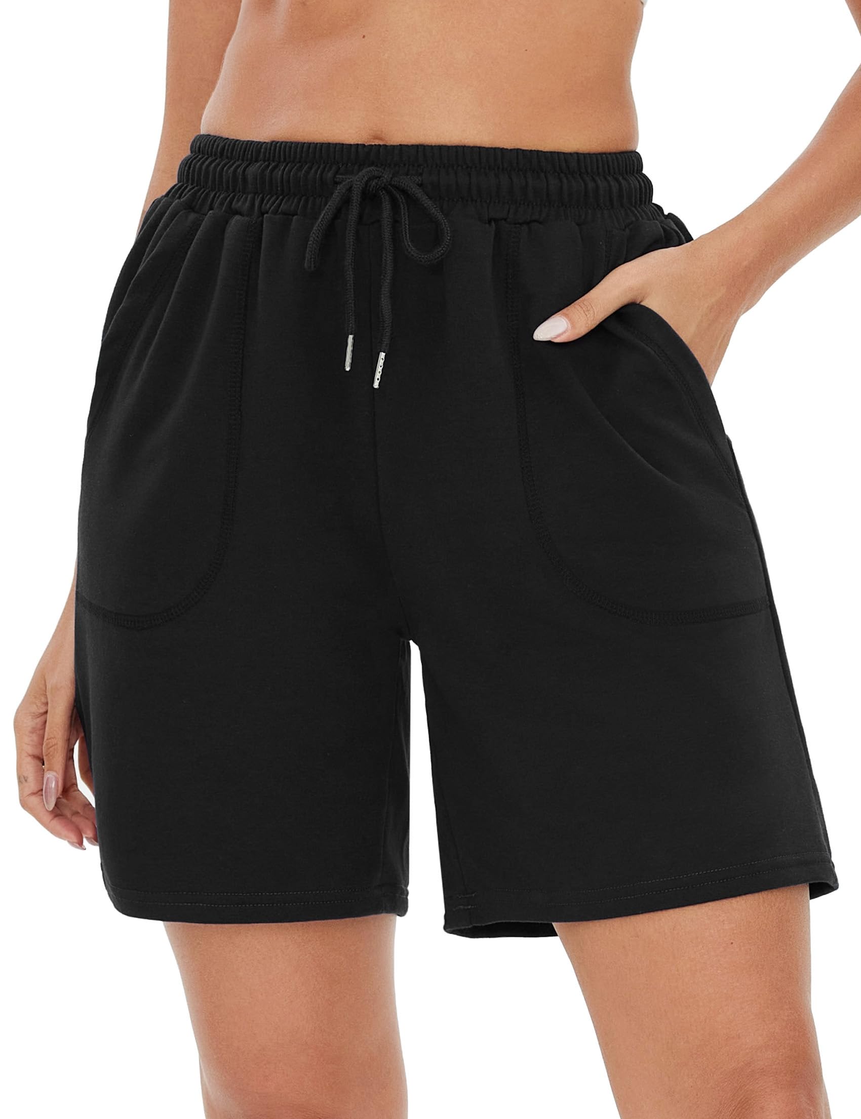 Terecey Sport Shorts Damen Lockere Casual Bermuda Kurze Hosen Weich Streifen Jogginghose High Waist Freizeithose mit Taschen und Kordelzug fur Running Yoga Fitness Lounge Fitnessstudio S-XXL
