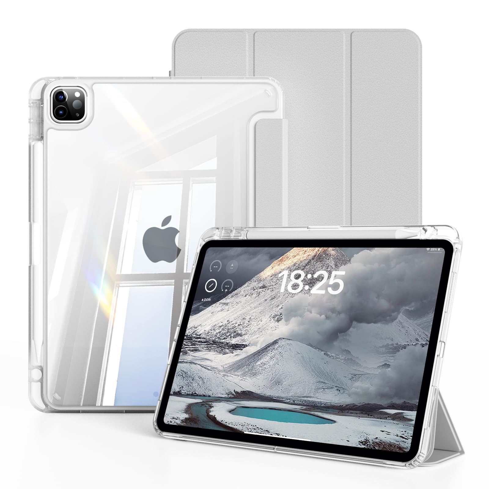 Case for iPad Pro 11 Inch 4th/3rd/2nd Generation (2022/2021/2020) with Pencil Holder, Slim Trifold Smart Cover with Soft TPU Back, Support 2nd Gen Pencil Charging, Auto Sleep/Wake (Gray)