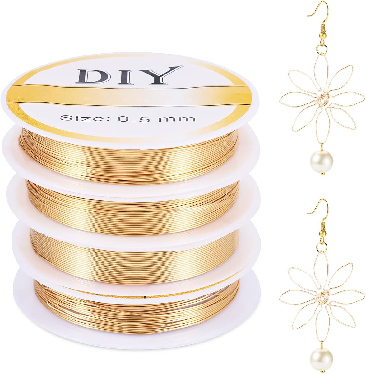 PH PandaHall 4 Rolls Jewelry Copper Wire 24 Gauge 14K Gold Plated Tarnish Resistant for Bracelets Necklaces DIY Crafts
