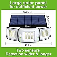 Vista 3 de intelamp Luces Solares para Exteriores 1200LM 6000mAh Luces de Seguridad con Control Remoto, 3 Cabezales Luz con Sensor de Movimiento