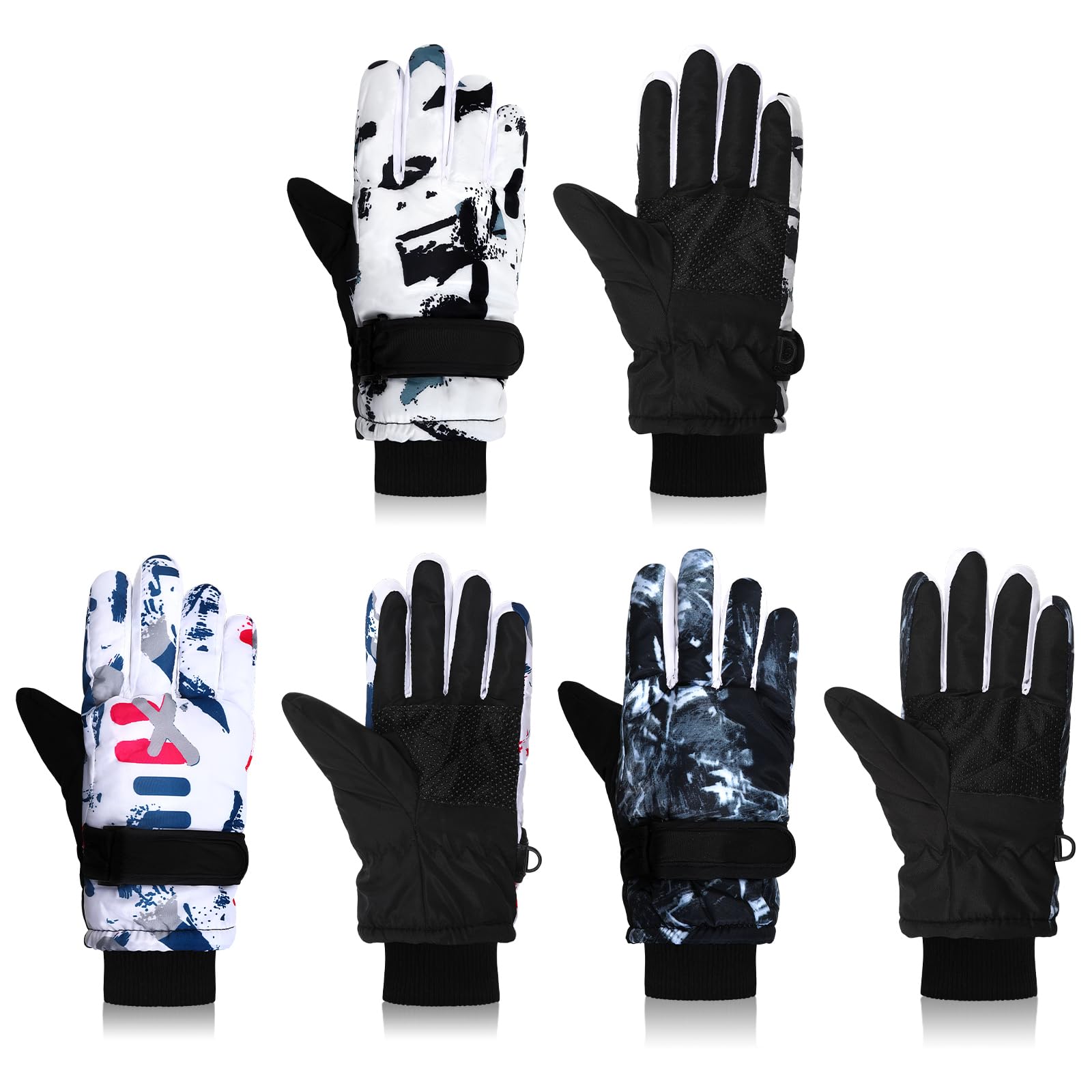 Jansun 3 Pairs Kids Winter Gloves Warm Outdoor Windproof Adjustable Gloves Toddler Snowboard Gloves for Cold Weather Boy Girl Children