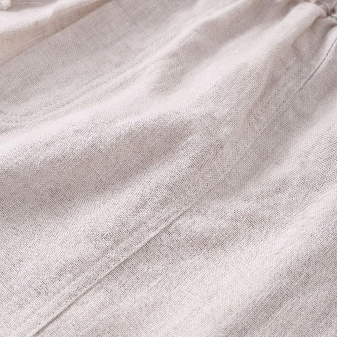 Amazhiyu Pantaloni da donna in puro lino estivo con elastico in vita con coulisse