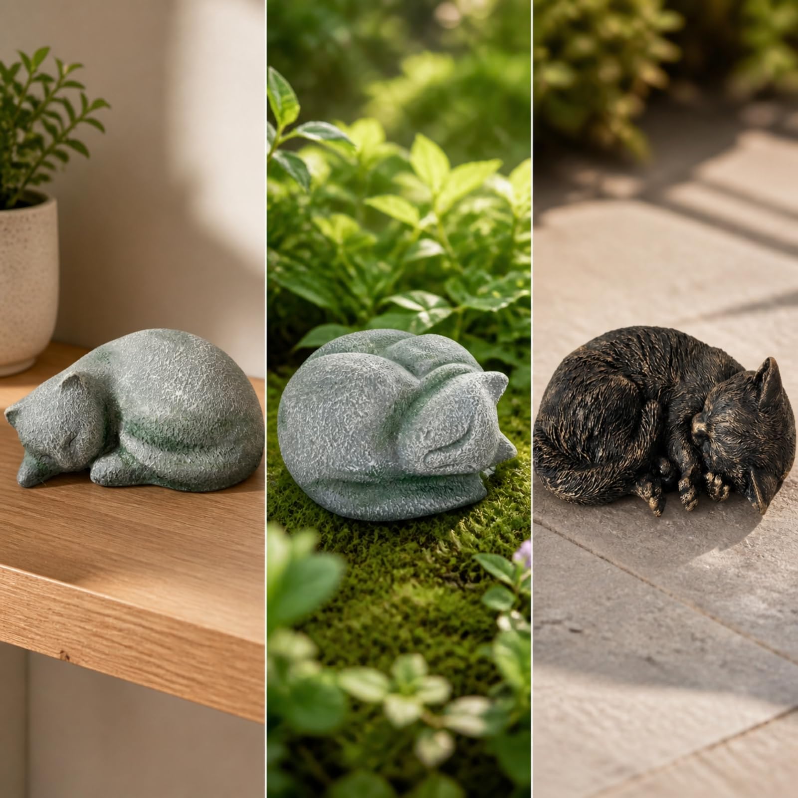 Statua di Gatto in Riposo | Design Compatto a Basso Profilo, Memoriale per, Leggera, Giardino, Cimitero, Tomba, Degli Animali, Stile A
