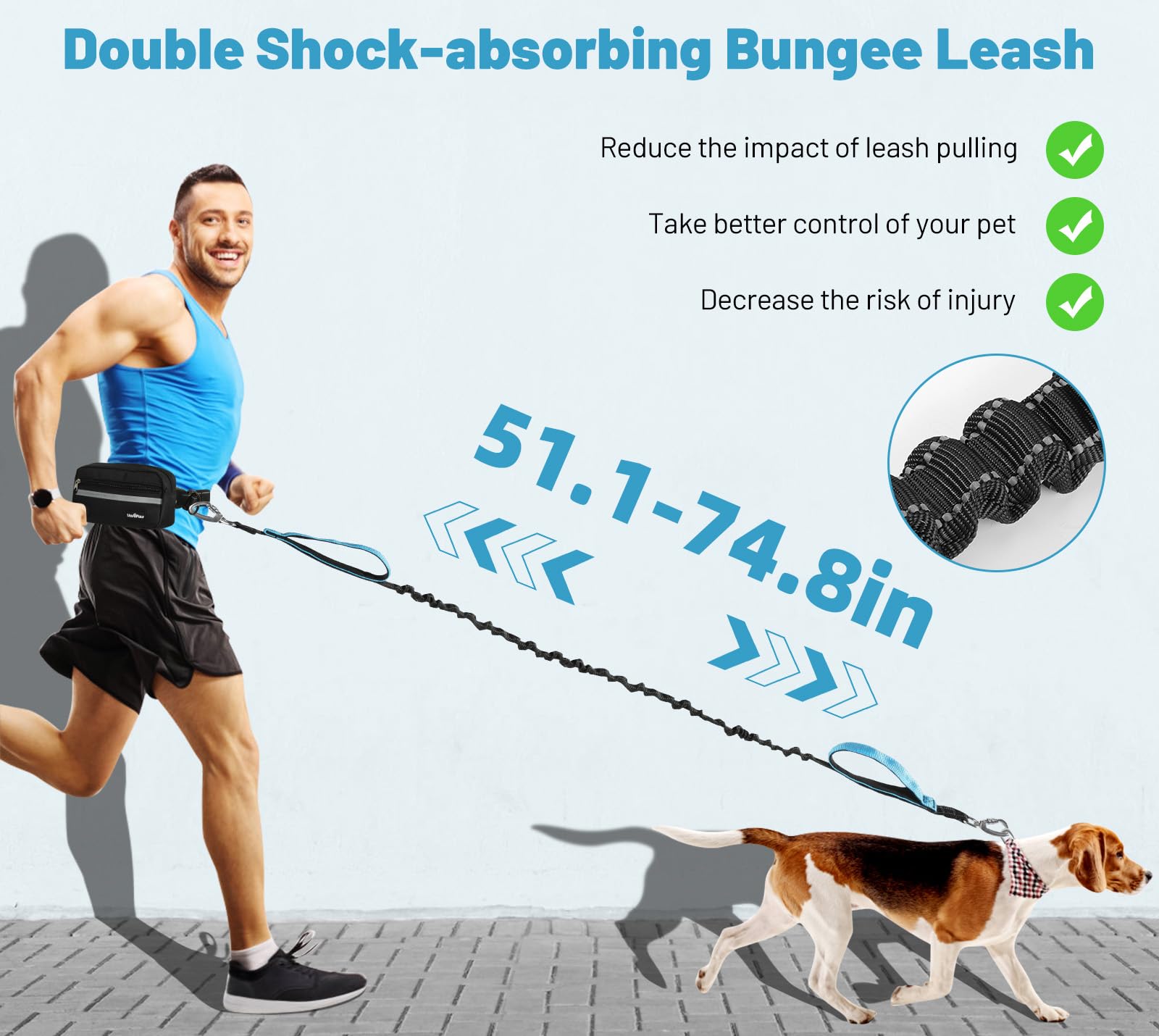 Hands Free Dog Leash with Pouch, Waist Leash for Dog Walking, Jogging, Hiking, Retractable Leashes with Dual Padded Handles, Adjustable Reflective Belt for Small, Medium, Large Dogs - image 3