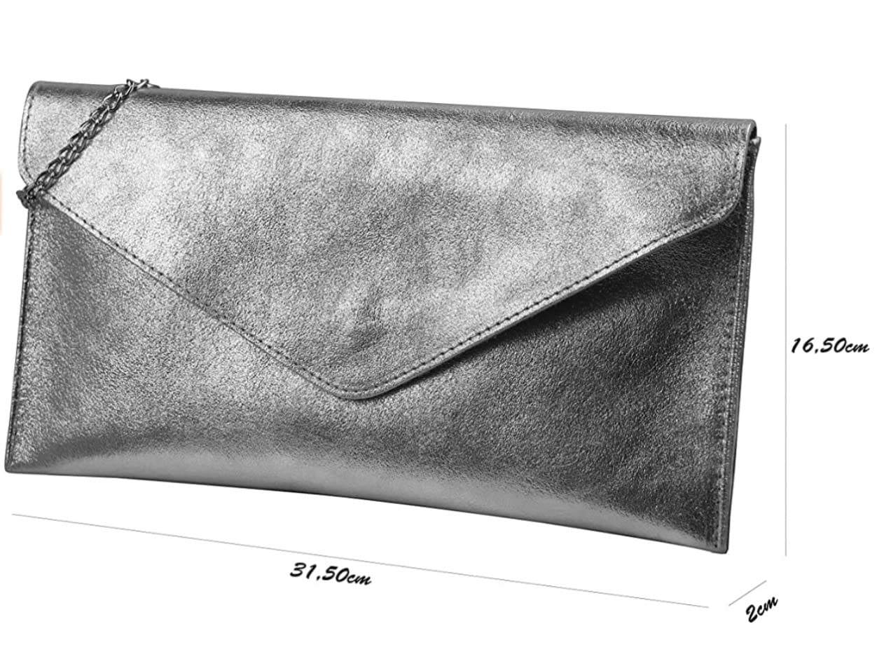 SH Leder Echtleder Clutch Umhängetasche kleine Tasche Abendtasche in Wildleder oder Metallic 31,5x16,5cm Palma G299