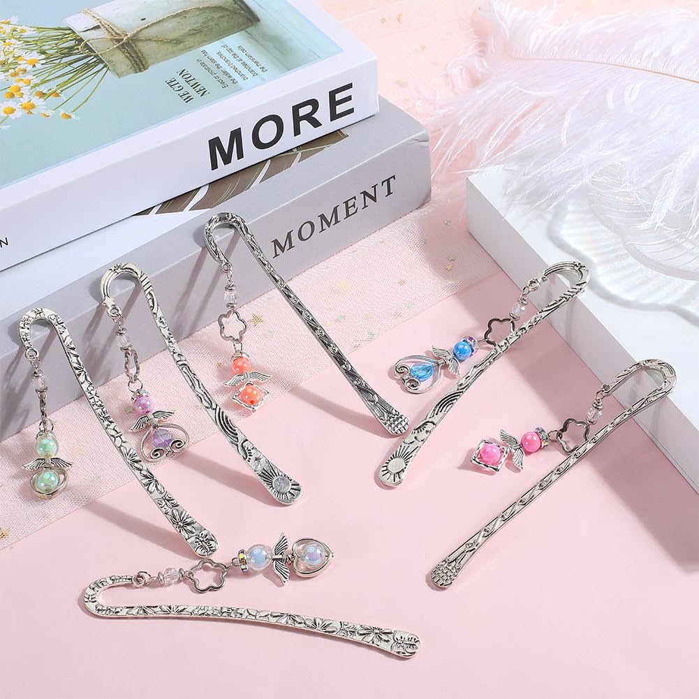 SUNNYCLUE 1 Box Sets Metal Bookmark Making Book Mark Making Kits Antique Tibetan Style Alloy Hallow Flowers Frames Round Acrylic Beads Bookmarks Kit for Diy Book Mark Making Gift Supplies - Image 4