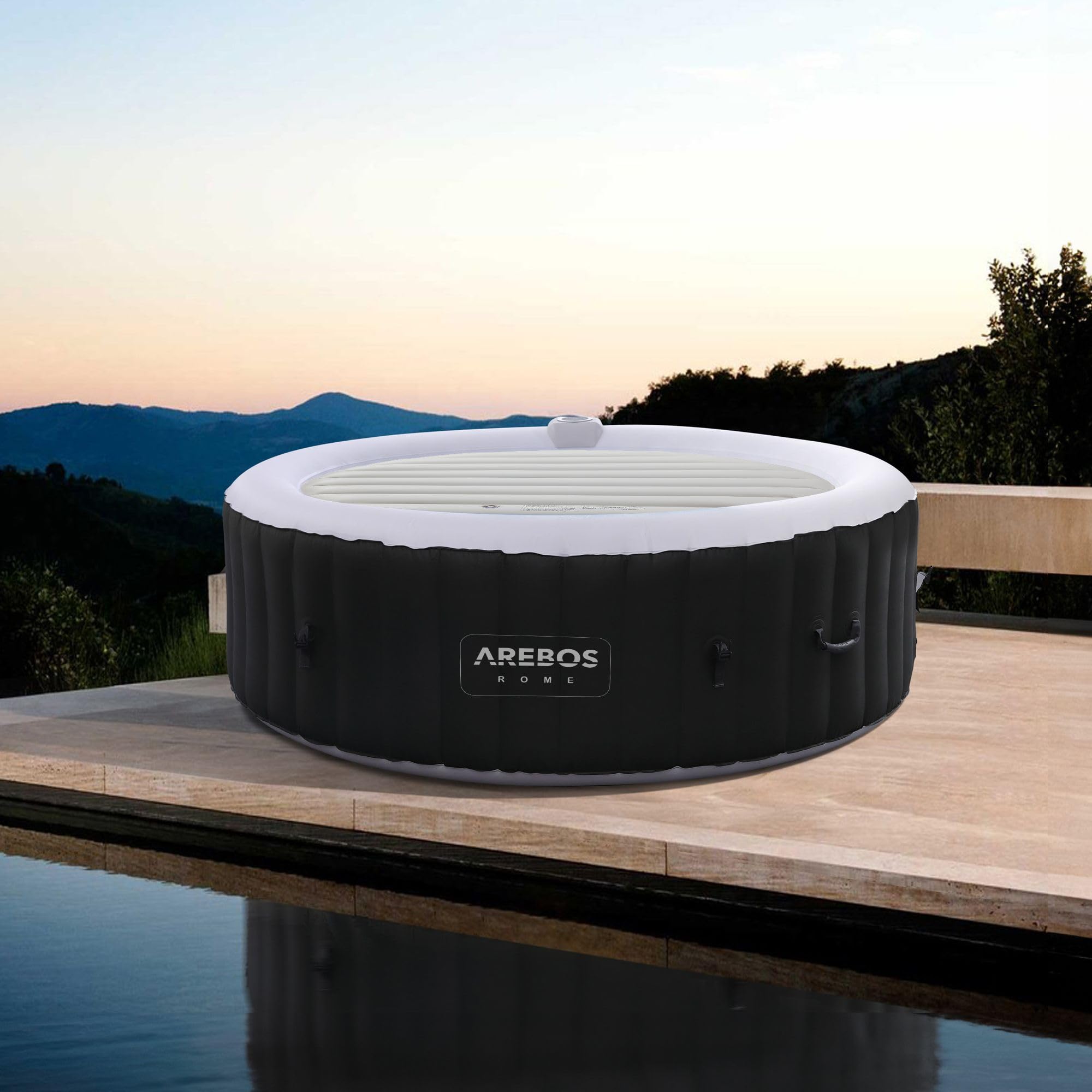 Arebos Couverture Thermique pour Spa | Ø 140 cm à Plat, Ø 130 cm Une Fois gonflée | Couverture Isolante Gonflable | Isolante, économe en énergie et résistante aux intempéries | Gris