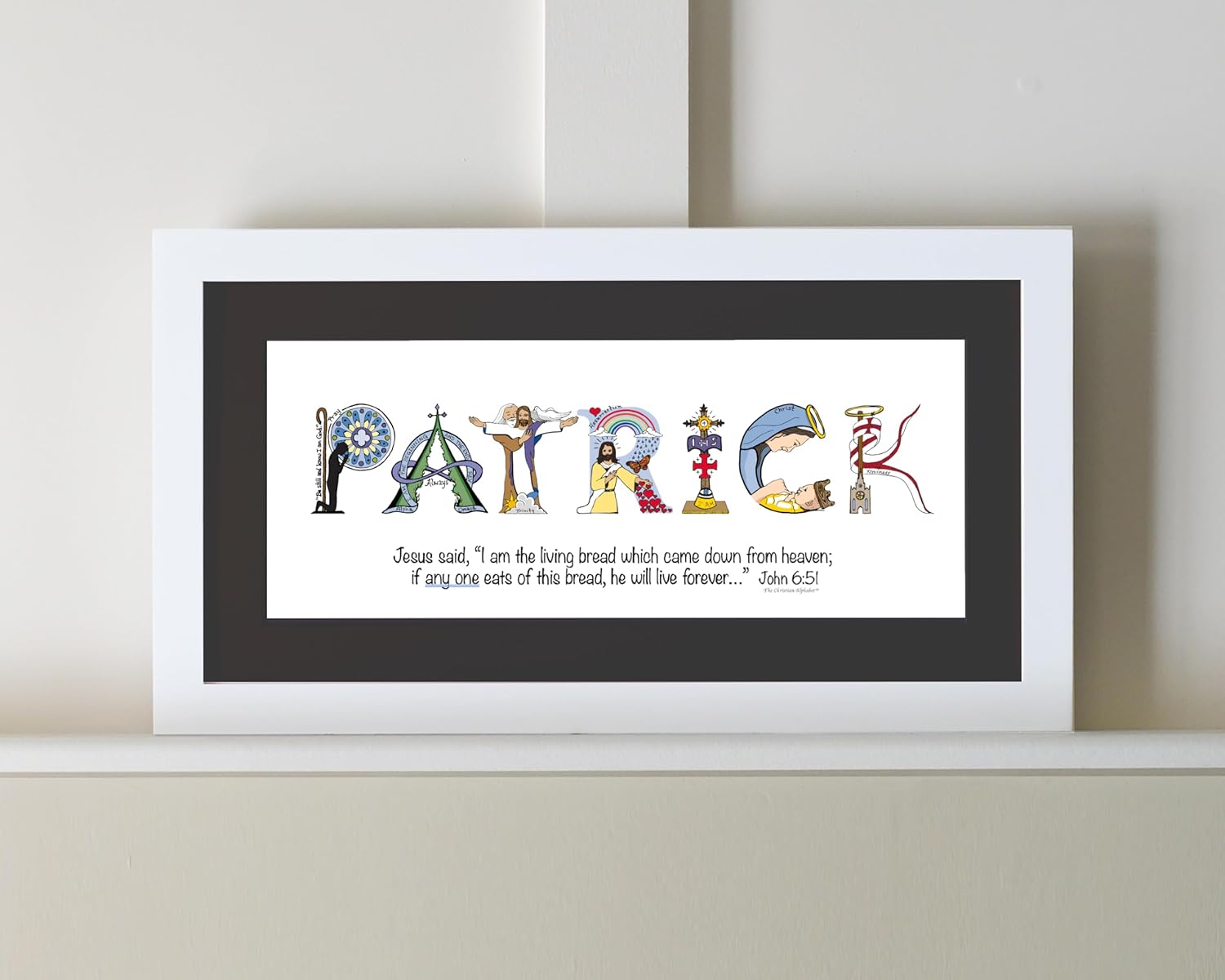 The Christian Alphabet First Communion Gift Personalized - For Boys or Girls with Bible Verse - 10x20 Matted Print *Frame Option*