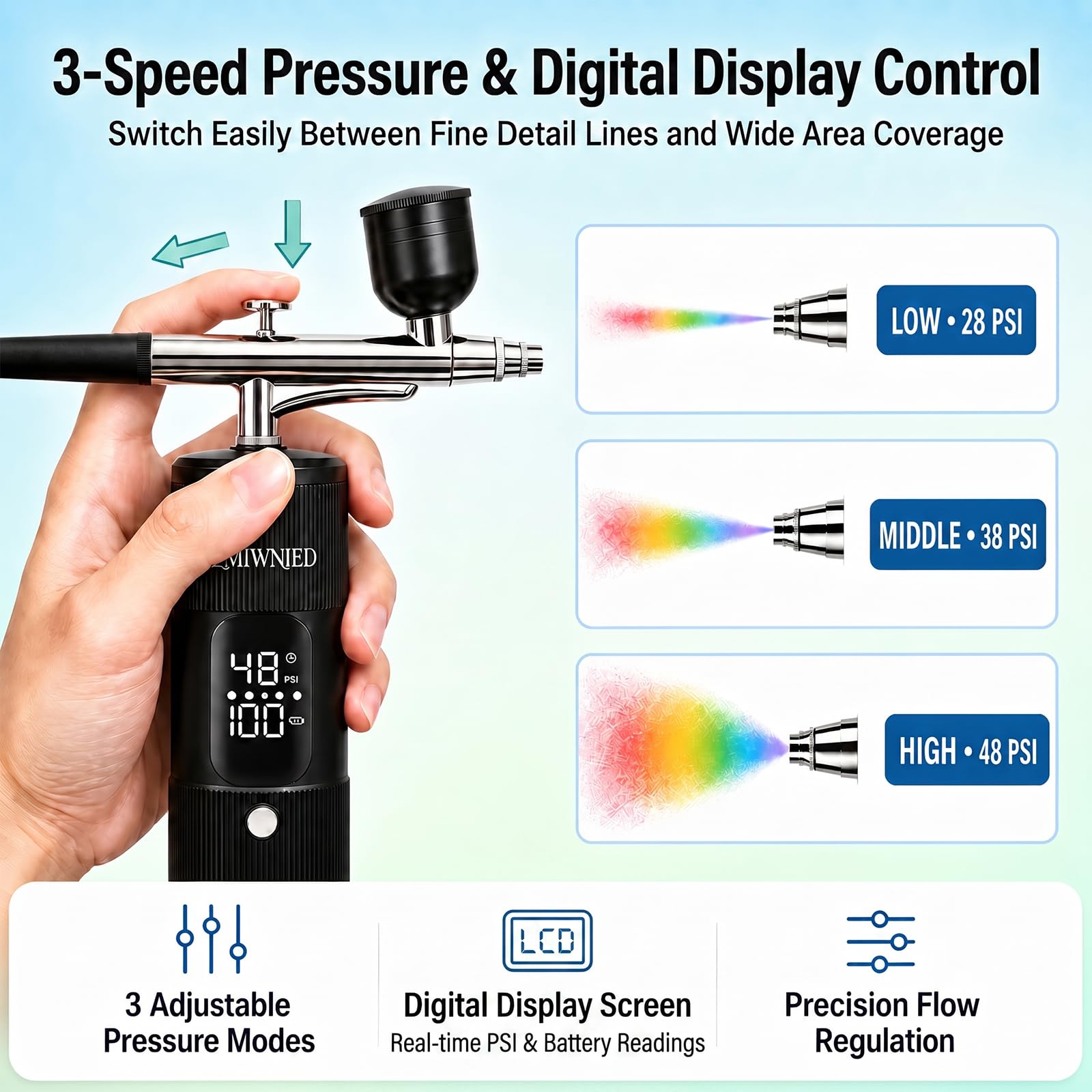 Kabelloser Airbrush-Kompressor, 48 PSI, 6000 mAh, wiederaufladbar