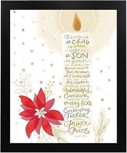 Miniatura 5 de For Unto Us a Child Is Born - Christian Wall Decor Bible Verse Wall Art, Isaiah 9:6 Typographic Candle Design w/Poinsettia Wall Print For Home