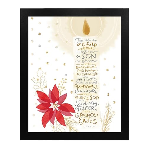 Miniatura 5 de For Unto Us a Child Is Born - Christian Wall Decor Bible Verse Wall Art, Isaiah 96 Typographic Candle Design wPoinsettia Wall Print For Home Decor,