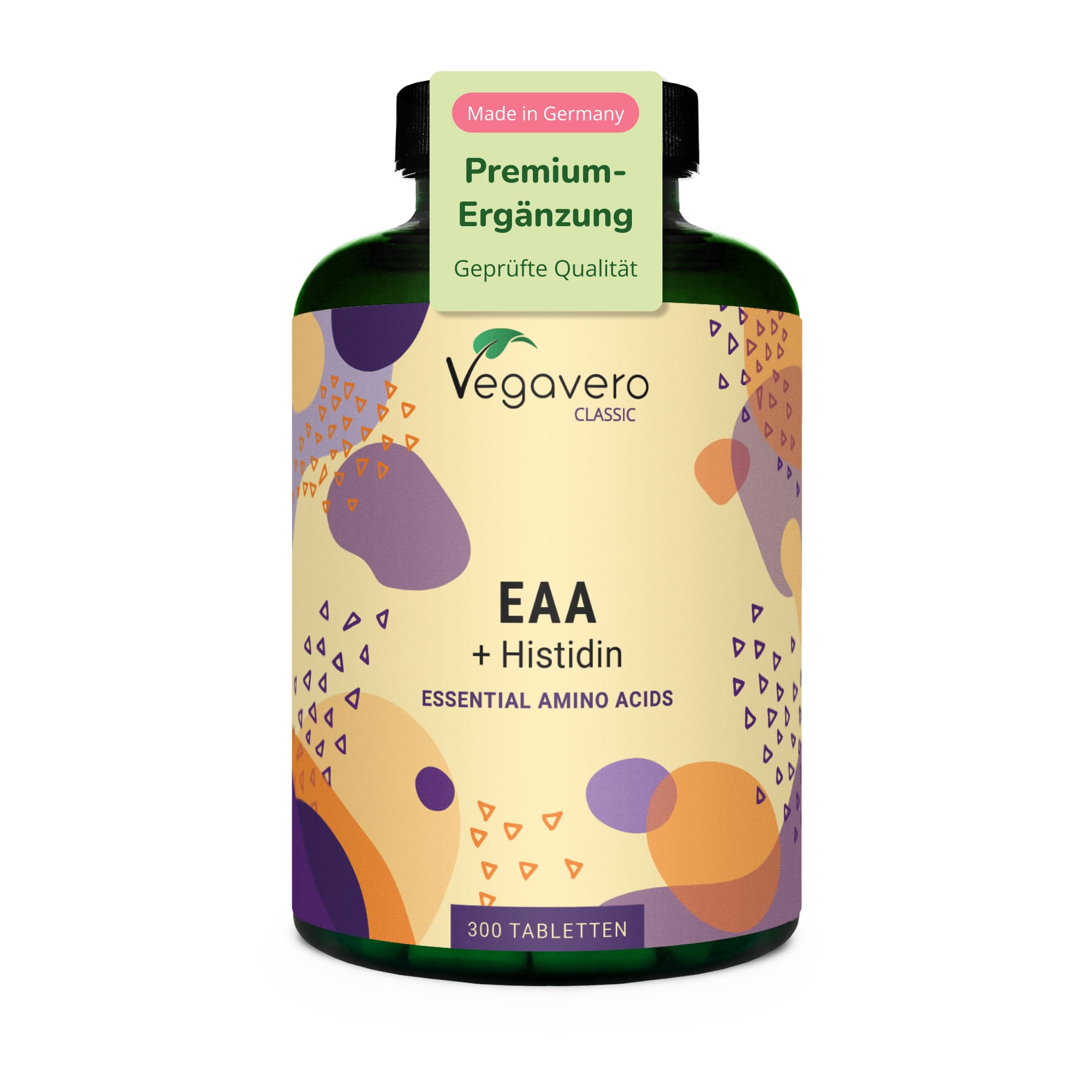 Vegavero EAA Tabletten Hochdosiert - 1000 mg Essentielle Aminosäuren Komplex pro Tablette - Alle 8 EAAs + BCAA & Histidin (2:1:1) - 100% Natürlich aus Fermentation - Vegan - 300 Stück